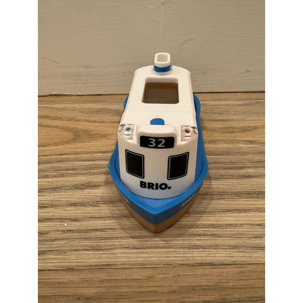 Brio EBBA Ferry Boat No. 32 Blue White Wooden Railway Working Lights